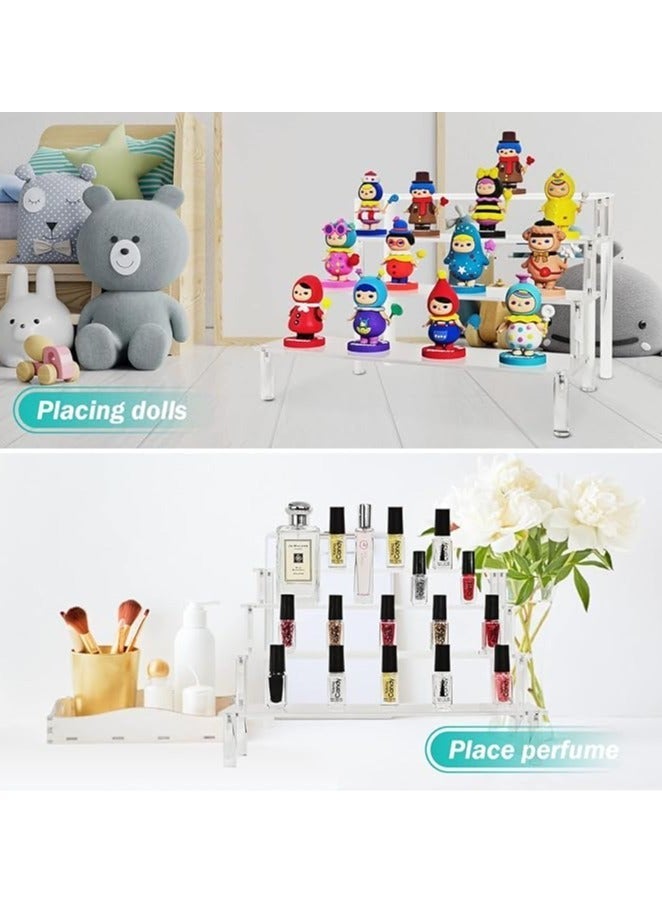 شو وو حامل عرض أكريليك، رف عرض أكريليك من أربع طبقات، حامل عرض متعدد المستويات، حوامل صغيرة لتزيين أسطح الخزائن والطاولات وتنظيمها، رفوف حلويات للحفلات، منظم مكياج، حامل عرض من الكريستال للأحجار الكريمة والديكور. - Image 2